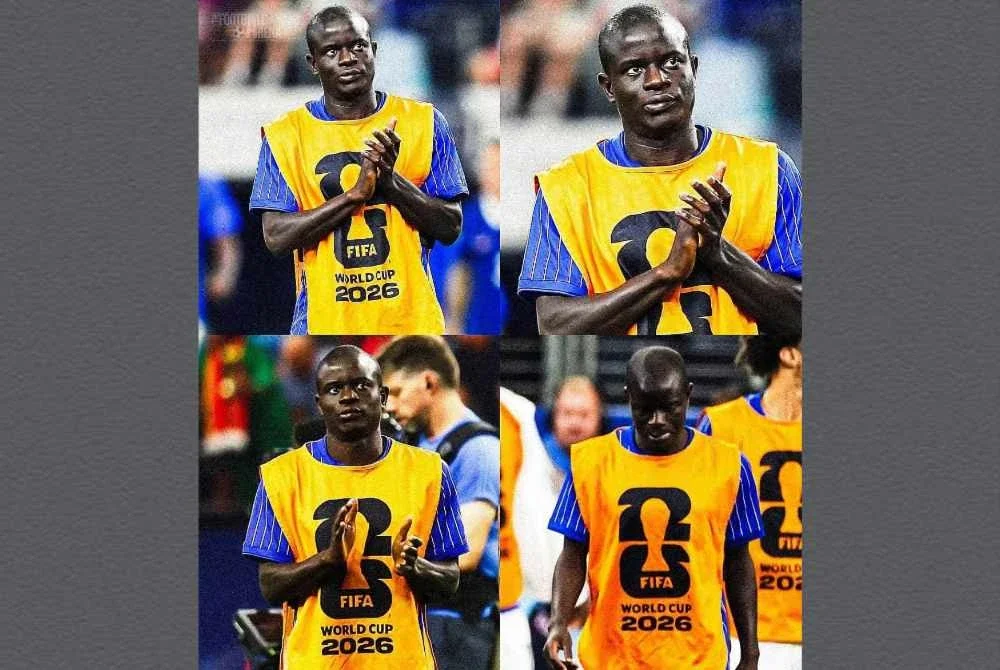 Mimik muka Kante sudah cukup untuk menggambarkan betapa kecewanya pemain itu apabila sekadar menjadi pemerhati sepanjang Piala Dunia. Foto: Agensi