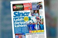Laporan muka depan Sinar Harian pada Ahad.