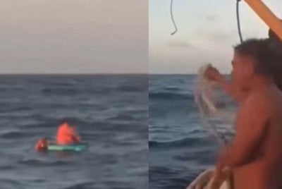Mangsa diselamatkan berhampiran Pulau Matallang selepas ditemukan sebuah bot nelayan yang melalui kawasan berkenaan. Foto tangkap layar video tular