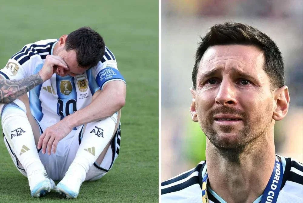 Messi meratapi kegagalan Argentina mempertahankan Piala Dunia selepas tewas tipis 0-1 kepada Sepanyol. Foto: Agensi