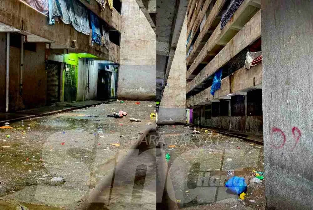 Keadaan di bawah blok E1 dan E2 Flat Teluk Indah, Perai yang masih tidak bersih sepenuhnya selain berbau busuk.
