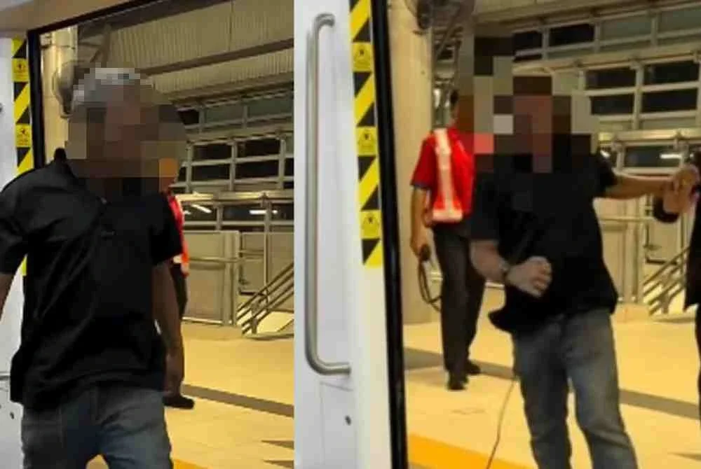 Suspek ditahan selepas menceroboh landasan LRT3 Shah Alam di Stesen Jalan Meru, Klang, pagi tadi hingga menyebabkan perkhidmatan tren tergendala kira-kira 30 minit.