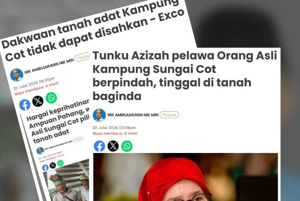 Laporan Sinar Harian sebelum ini mengenai Isu pertikaian tanah Orang Asli yang turut menarik perhatian Tengku Ampuan Pahang, Tunku Azizah Aminah Maimunah Iskandariah.