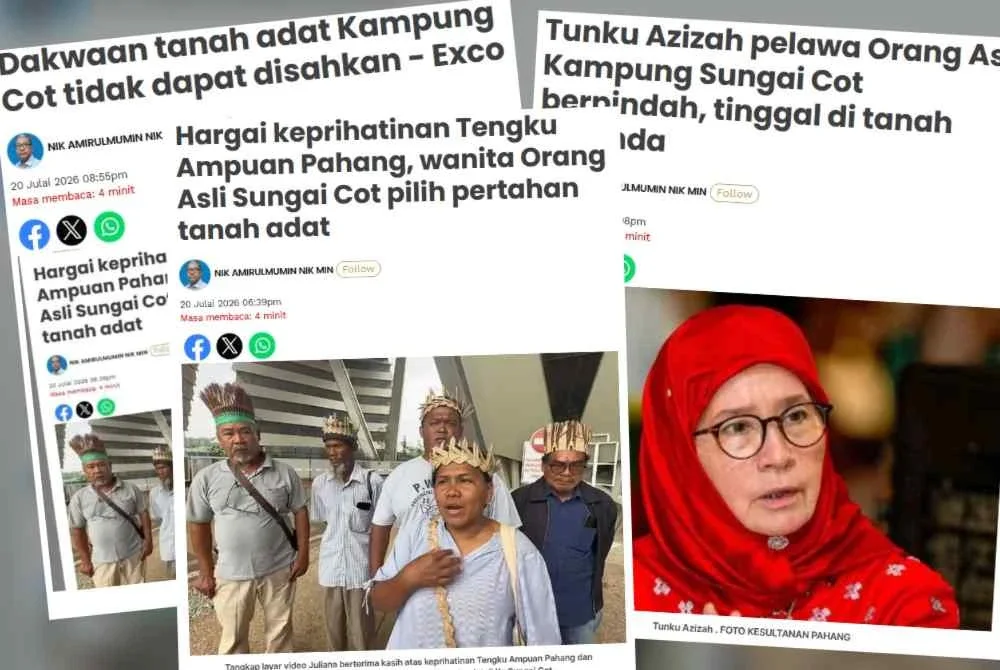 Laporan Sinar Harian mengenai isu pertikaian tanah melibatkan masyarakat Orang Asli di Kampung Cot, Mukim Luit, Maran.