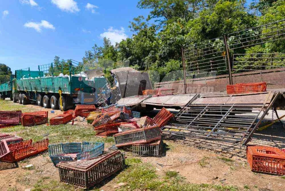 Tiga sahabat maut apabila lori yang membawa ayam dari Utara ke Tendong, Pasir Mas dinaiki mereka merempuh sebuah treler yang diparkir di tepi jalan di Batu 7, Batang Merbau, Lebuh raya Timur Barat, Tanah Merah pada Selasa Foto:SINAR HARIAN/HAZELEN LIANA KAMARUDIN