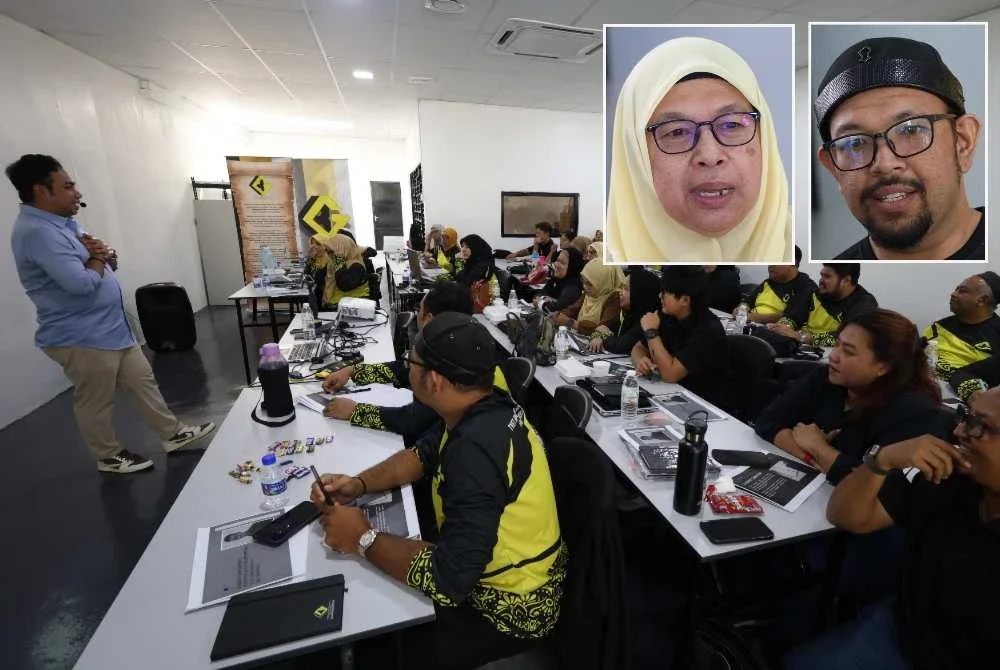 Sepanjang kursus, peserta didedahkan kepada teknik penghasilan kandungan kreatif merangkumi fotografi, videografi, reka bentuk grafik serta strategi pemasaran digital yang berkesan. Gambar kecil: Ummi Kalsom dan Mohamad Amirul