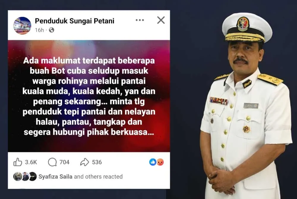 Hantaran di media sosial berhubung dakwaan cubaan menyeludup PATI melalui pesisir pantai negara. Gambar kanan: Romli