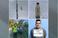 Suspek yang ditahan pasukan Gerakan Am (PGA) di Kampung Parit Bendang Morak, Jalan Palekbang di sini