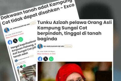 Laporan Sinar Harian sebelum ini mengenai Isu pertikaian tanah Orang Asli yang turut menarik perhatian Tengku Ampuan Pahang, Tunku Azizah Aminah Maimunah Iskandariah.