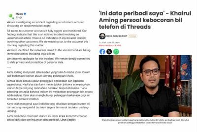 Respons Maxis susulan pertanyaan dan persoalan dibangkitkan Khairul Aming sebagaimana dilaporkan oleh Sinar Harian pada Selasa berkaitan individu yang dapat mengakses maklumat peribadinya dan disebarkan kepada umum.