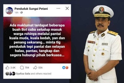 Hantaran di media sosial berhubung dakwaan cubaan menyeludup PATI melalui pesisir pantai negara. Gambar kanan: Romli 