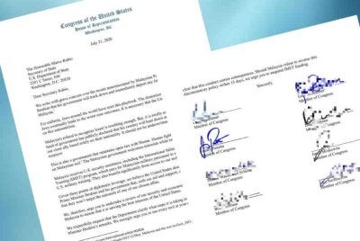 Gesaan itu dibuat menerusi surat kepada Setiausaha Negara AS, Marco Rubio pada 21 Julai lalu.