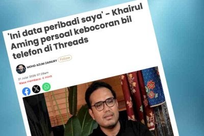 Laporan Sinar Harian pada Selasa berhubung Khairul Aming yang mempersoalkan maklumat berkaitan bil telefon peribadinya boleh diketahui pihak lain.