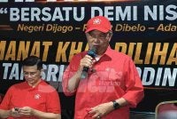 Muhyiddin ketika berucap pada Program Rapat Rakyat Bersatu Negeri Sembilan di Bilik Gerakan Utama (BGU) Sikamat, pada Rabu. 
