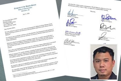 Gesaan lapan Ahli Kongres AS berhubung tindakan Malaysia menghalang kemasukan warga Israel dibuat menerusi surat kepada Setiausaha Negara AS pada 21 Julai lalu. Gambar kecil: Mohd Yazid