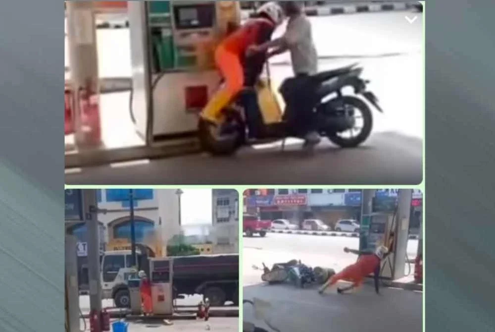 Tangkap layar video tular di sebuah stesen minyak di Tangkak.
