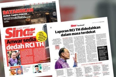 Laporan muka depan Sinar Harian pada Jumaat.
