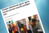 Laporan Sinar Harian mengenai kes pelajar dibelasah oleh tiga pelajar lain. 
