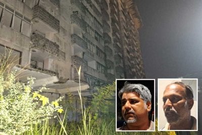 Penduduk mencadangkan akses ke bangunan tersebut ditutup sepenuhnya, termasuk menutup laluan tangga bagi mengelakkan pencerobohan dan kejadian tidak diingini berulang. Gambar kecil: Roshan (kiri) dan Balaguru