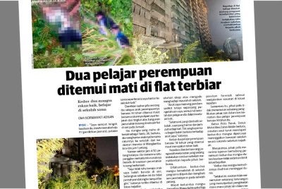 Laporan Sinar Harian berhubung tragedi kematian dua pelajar di flat usang di Buntong, Perak.