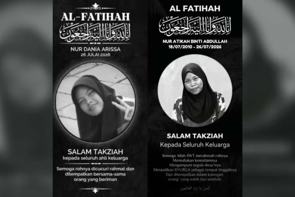 Dua remaja perempuan yang maut dalam kemalangan di Jalan Padang Tembak di sini pada Ahad.