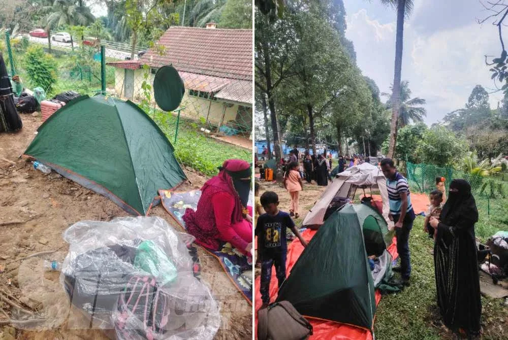 Segelintar etnik Rohingya mendirikan khemah sementara menunggu bantuan di hadapan pejabat UNHCR Kuala Lumpur pada Isnin.