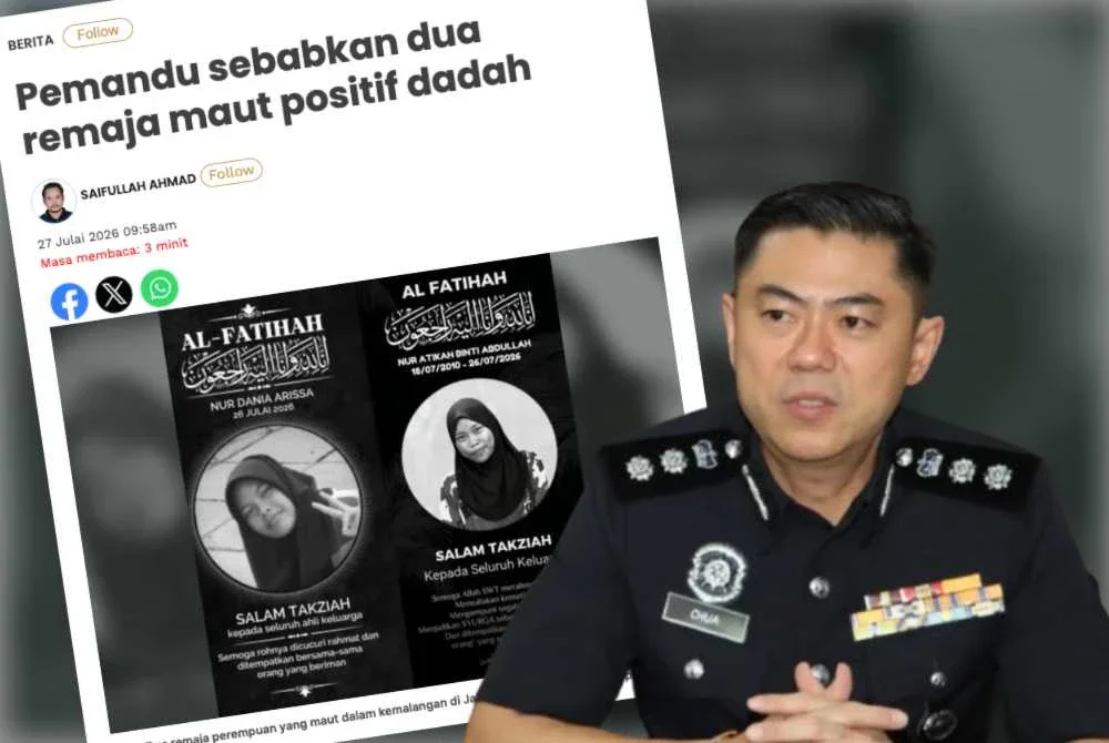 Laporan Sinar Harian pada Isnin berhubung kemalangan yang meragut nyawa dua remaja di Teluk Intan.