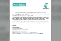 Tangkap layar kenyataan Petronas pada Isnin.