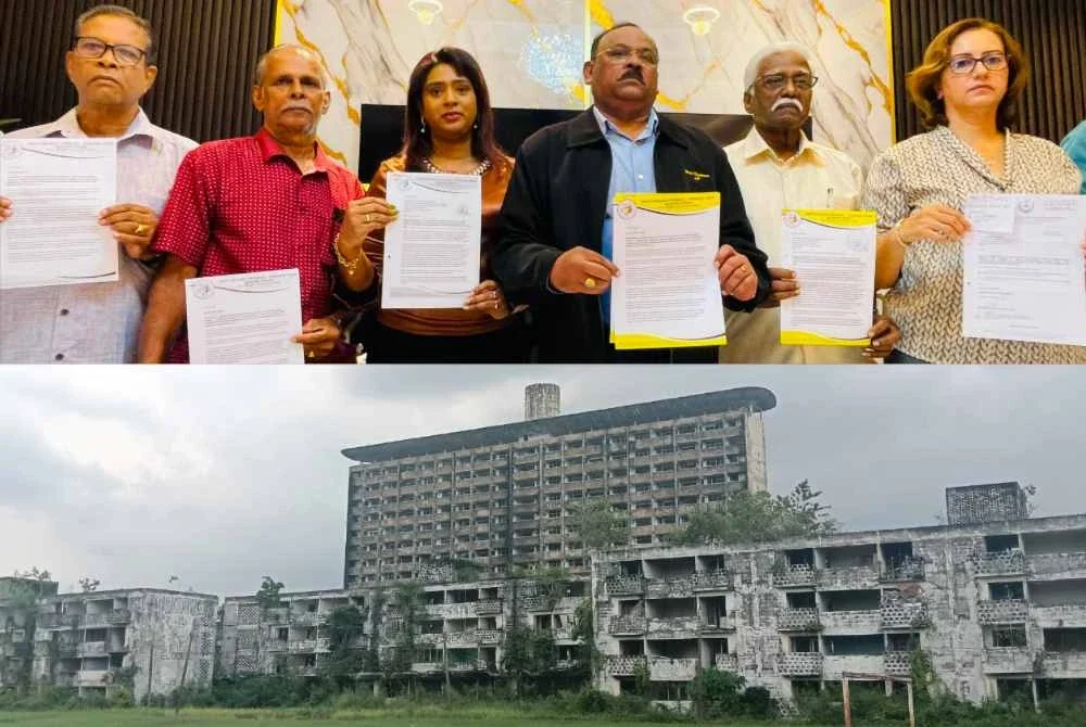(Gambar atas)Hari Krishnan (empat dari kiri) bersama sebahagian ahli Pertubuhan Peniaga-Peniaga India Negeri Perak. Projek perumahan awam Flat Sungai Pari yang dibina pada 1963 itu telah dikosongkan secara berperingkat sejak 2012.