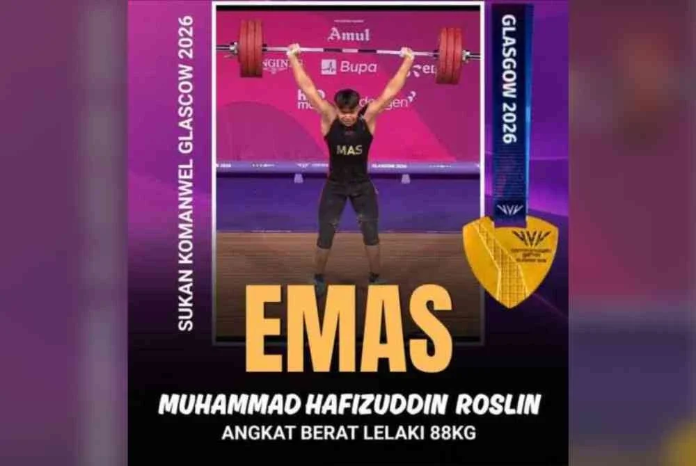 Muhammad Hafizuddin sumbang emas keempat Malaysia menerusi kategori 88kg lelaki di Sukan Komanwel Glasgow 2026. Foto BiKem Studio