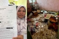 Nurul Farhana buat laporan polis susulan keadaan rumahnya yang disewakan kepada sepasang suami isteri dipenuhi tahi kucing,sampah sarap serta mengalami pelbagai kerosakan.