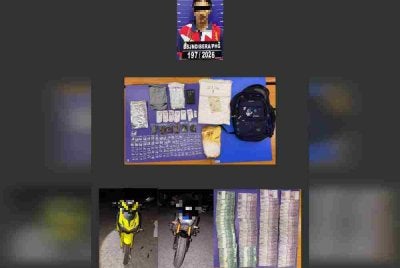 Suspek direman lima hari dan semua dadah dan wang tunai dirampas. Foto Polis Bera