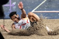 Aksi Abdul Latif pada acara lompat jauh lelaki kategori T20 di temasya Sukan Komanwel Glasgow 2026 di Stadium Scotstoun. Foto Bernama