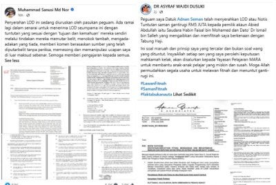 Hantaran Facebook Muhammad Sanusi dan Asyraf Wajdi berkaitan LOD masing-masing.