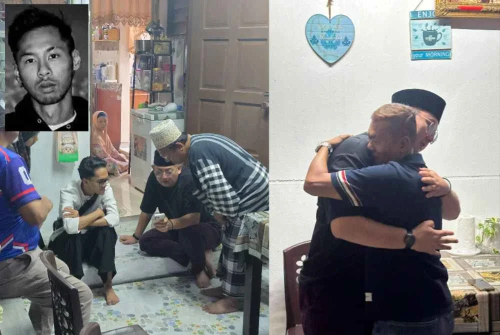 Shah Zanuriman (dua dari kanan) ketika menziarahi keluarga Allahyarham Ahmad Shah pada Rabu. Foto: Facebook Shah Zanuriman - Gambar kecil (Allahyarham Ahmad Shah)