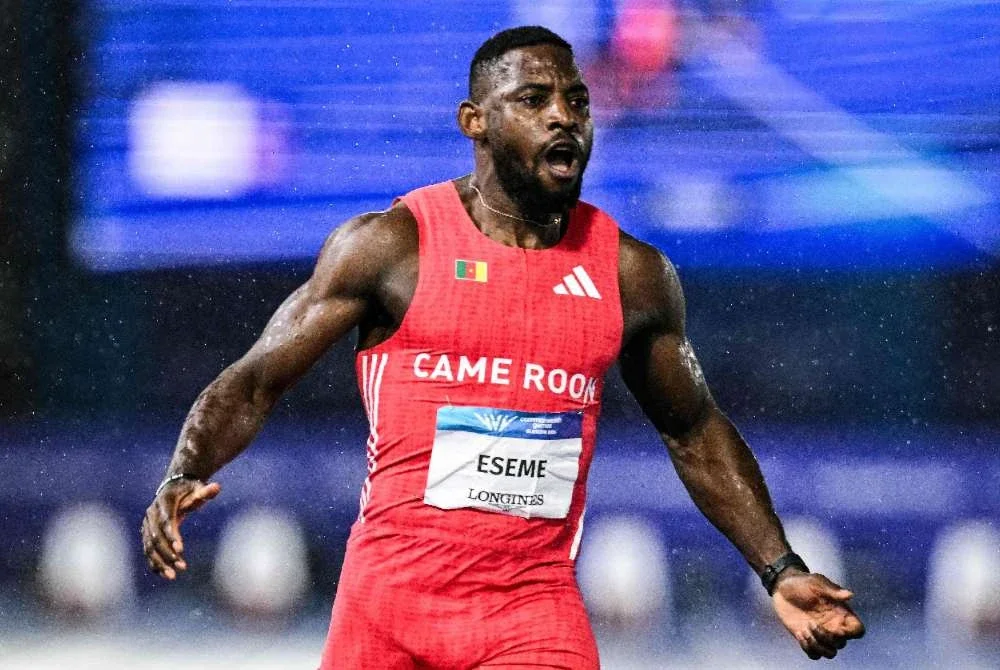 Eseme mencatat masa 9.83 saat (s) di Stadium Scotstoun pada 28 Julai. Foto: AFP