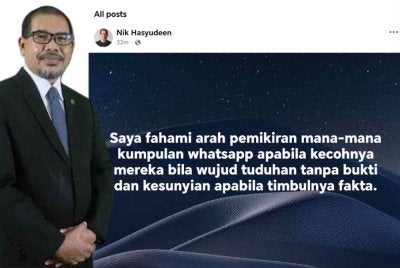 Hantaran yang dimuat naik Nik Mohd Hasyudeen di Facebook pada pagi Khamis.