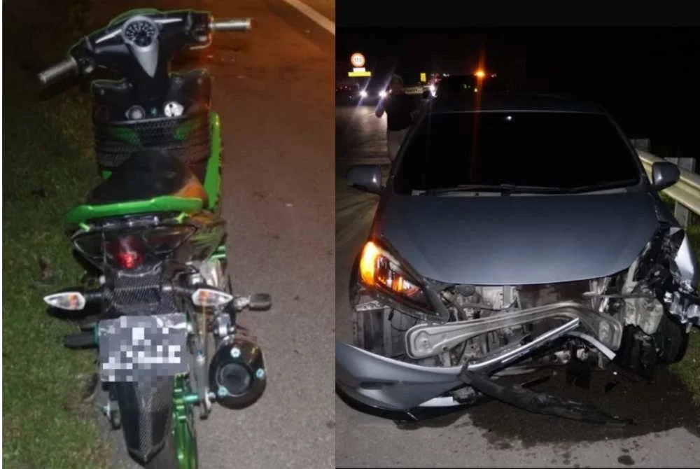 Motosikal Yamaha LC135 milik mangsa dan kemalangan dipercayai berpunca apabila mangsa gagal mengawal kenderaannya lalu terbabas. Foto Polis Temerloh