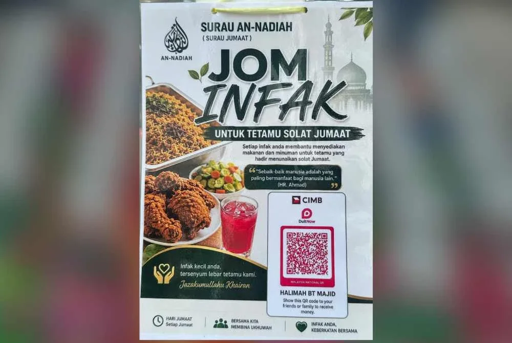 Kod QR sumbangan disediakan demi menjayakan program infak tersebut.