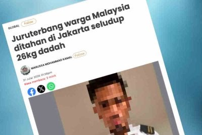 Laporan Sinar Harian mengenai juruterbang warga Malaysia ditahan di Jakarta disyaki seludup 26kg dadah. 