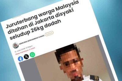 Laporan Sinar Harian mengenai juruterbang warga Malaysia ditahan di Jakarta disyaki seludup 26kg dadah.