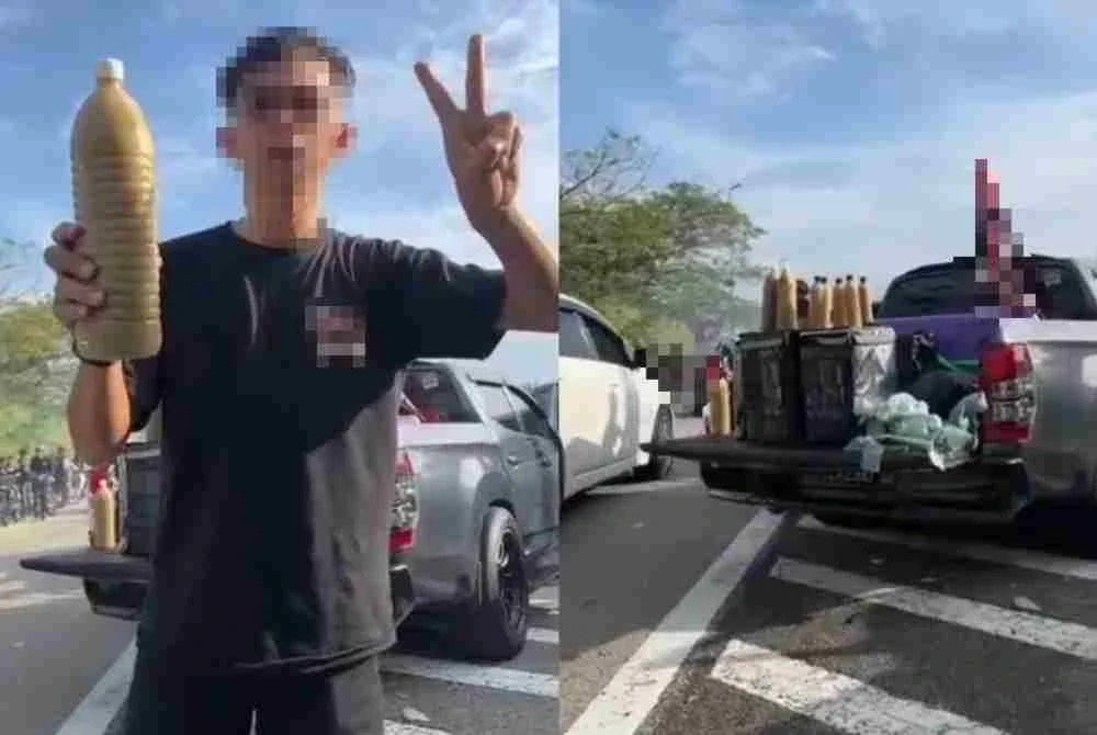 Tangkap layar video tular memaparkan aktiviti jualan barangan disyaki air ketum di R&R Paka, Dungun, Terengganu.