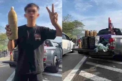 Tangkap layar video tular memaparkan aktiviti jualan barangan disyaki air ketum di R&R Paka, Dungun, Terengganu.