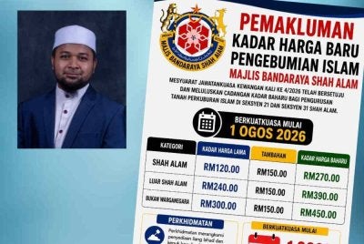 Pemuda Pas Selangor membantah kadar bayaran baharu bagi pengurusan pengebumian di tanah perkuburan Islam di bawah kawasan pentadbiran Majlis Bandaraya Shah Alam (MBSA) seperti yang diumumkan baru-baru ini. Gambar kecil: Dr Aubidullah