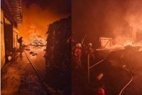 Anggota bomba bertungkus lumus memadamkan kebakaran dalam kejadian awal pagi Ahad.