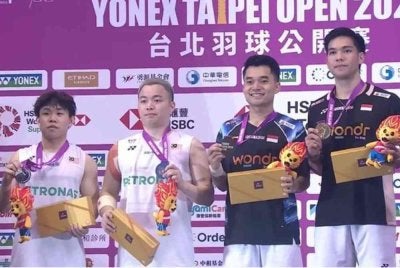 Aaron Chia-Aaron Tai muncul naib juara pada Kejohanan Badminton Terbuka Taiwan 2026 selepas tewas dalam perlawanan akhir pada Ahad. Foto Stadium Astro