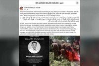 Asyraf Wajdi memuat naik hantaran Facebook berhubung kejadian itu pada Isnin.