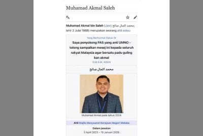 Profil Akmal Saleh yang disunting individu tidak bertanggungjawab di Wikipedia. 