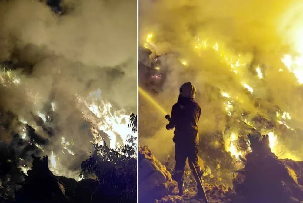 Bomba sedang berusaha memadamkan kebakaran di lokasi kebakaran. Foto JBPM