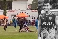 Seorang pemain Yala FC maut selepas disambar petir ketika perlawanan Piala FA Golok di Stadium Santiphap, Sungai Golok, di sini, Selasa petang. Foto Ihsan Polis Thailand
